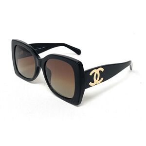CHANEL Women's POLARIZED Sunglasses CH5494A 622/S9 Black Gold Brown 53mm